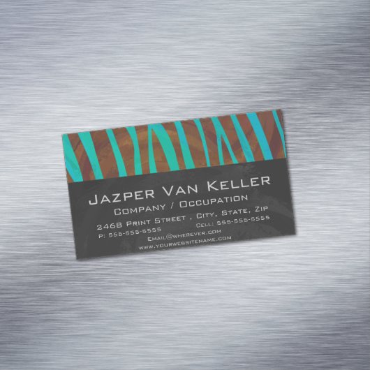 ゼブラブラウンアンドティール(緑がかった色)プリント マグネット名刺 (インサイチュ)