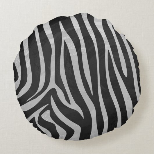 ゼブラブラックとライトグレーのシルエット ラウンドクッション (裏面)
