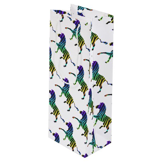 ゼブラブラックとレインボーシルエット ワインギフトバッグ (正面アングル)