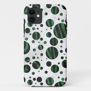 ゼブラブラックアンドグリーン水玉模様 iPhone 11 ケース