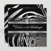 ゼブラブラックシルバーホワイト40歳の誕生日パーティー 招待状 (正面/裏面)