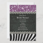 ゼブラブラックパープルグリッタールックブライダルシャワー 招待状 (裏面)