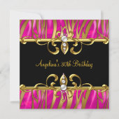 ゼブラブラック金ゴールドピンクジュエル30th誕生日パーティー 招待状 (正面)