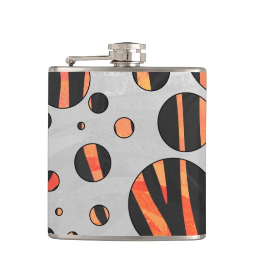 ゼブラブラック&オレンジ水玉模様 フラスク (正面)
