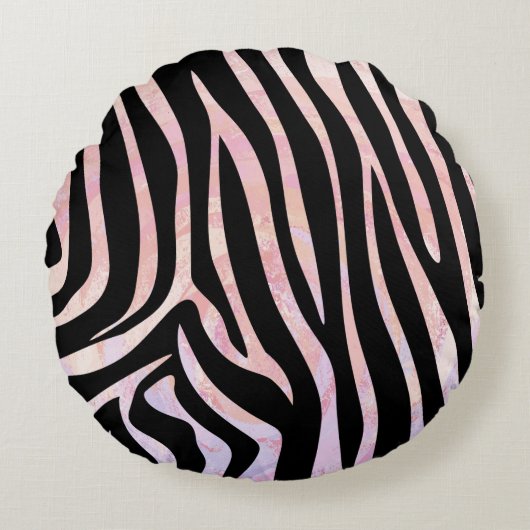 ゼブラブラック&ピンクプリント ラウンドクッション (正面)