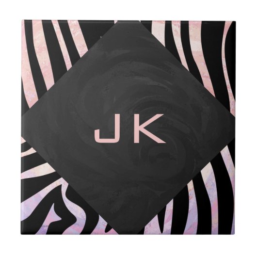 ゼブラブラック&ピンクモノグラム タイル (正面)