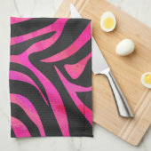 ゼブラブラック&ホットピンクプリント キッチンタオル (四つ折り)