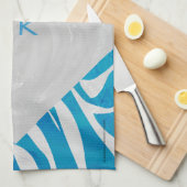 ゼブラブルーとホワイトとモノグラム キッチンタオル (四つ折り)