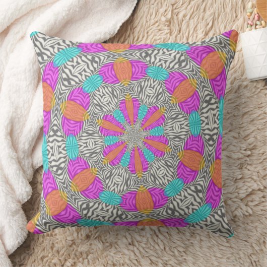 ゼブラブルーオレンジピンクサークル装飾用クッション クッション (ブランケット)