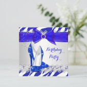 ゼブラブルーホワイトブルーヒールレースパール誕生日 招待状 (スタンド正面)