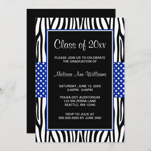 ゼブラブルー王室の水玉模様卒業発表 招待状 (正面/裏面)