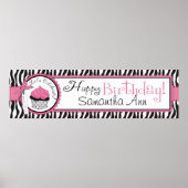 ゼブラプリントとカップケーキ誕生日バナー ポスター (正面)