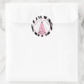 ゼブラプリントとピンクのクリスマスツリーのシール ラウンドシール (バッグ)