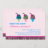 ゼブラプリントアイスクリームパーティの招待状 招待状 (正面/裏面)