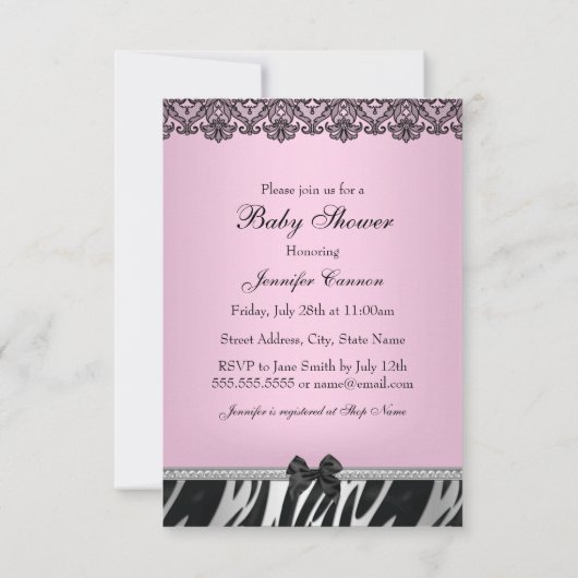 ゼブラプリントガールベビーシャワー招待状 招待状 (裏面)