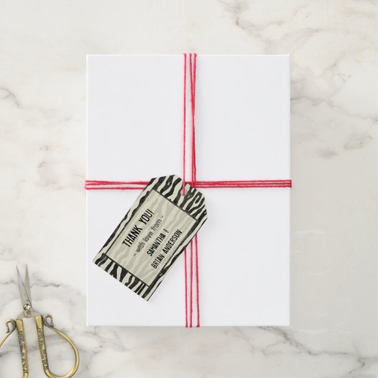 ゼブラプリントサンキューウェディングパーティーエレガントストライプ ギフトタグ (より糸付き)