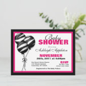 ゼブラプリントバルーン明るい赤紫色ベビーシャワー招待状 招待状 (スタンド正面)