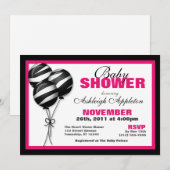 ゼブラプリントバルーン明るい赤紫色ベビーシャワー招待状 招待状 (正面/裏面)