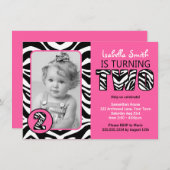 ゼブラプリントピンクガールズセカンド誕生日 招待状 (正面/裏面)