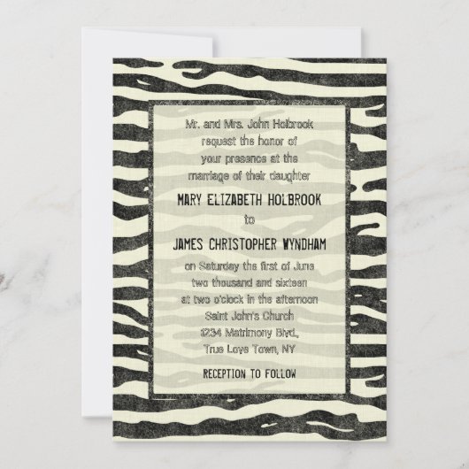 ゼブラプリントブラックベージュヴィンテエレガントージウェディング 招待状 (正面)
