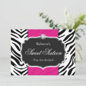 ゼブラプリントホットピンクスウィート16Sweet sixteenパーティー 招待状 (スタンド正面)
