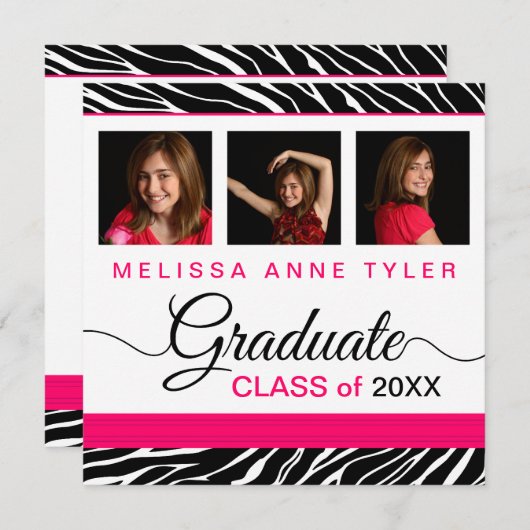 ゼブラプリント写真卒業招待状 招待状 (正面/裏面)