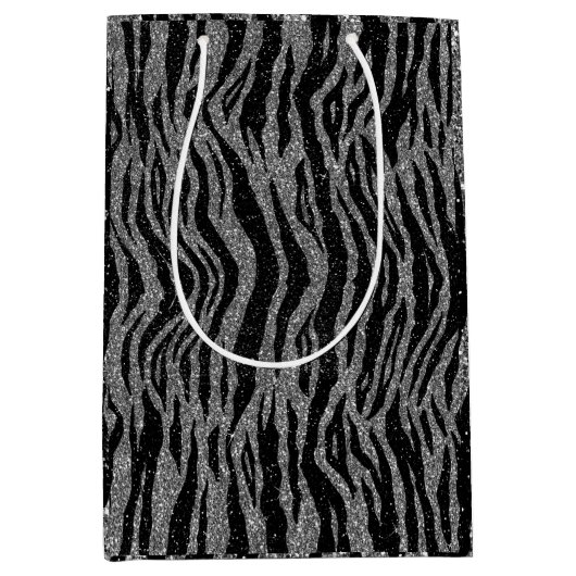 ゼブラプリント黒灰色シルバー誕生日 ミディアムペーパーバッグ (正面)