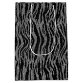 ゼブラプリント黒灰色シルバー誕生日 ミディアムペーパーバッグ (裏面)