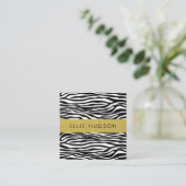 ゼブラプリント、ゼブラストライプ、白黒 スクエア名刺 (スタンド正面)