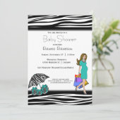 ゼブラプリント&ティール(緑がかった色)ショッピングママ 招待状 (スタンド正面)