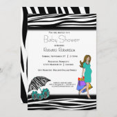 ゼブラプリント&ティール(緑がかった色)ショッピングママ 招待状 (正面/裏面)