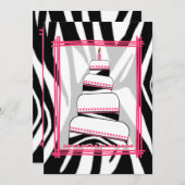 ゼブラプリント&ピンクバースデーパーティ招待状 招待状 (正面/裏面)