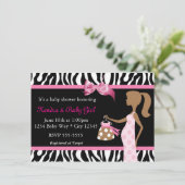 ゼブラプリント&ピンクボウモダンママ赤ちゃんガールシャワー 招待状 (スタンド正面)