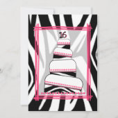 ゼブラプリント&ピンク16歳誕生日パーティー招待状 招待状 (正面)