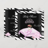 ゼブラベイビーシャワープリンセス ピンク ブラック ホワイト 招待状 (正面/裏面)