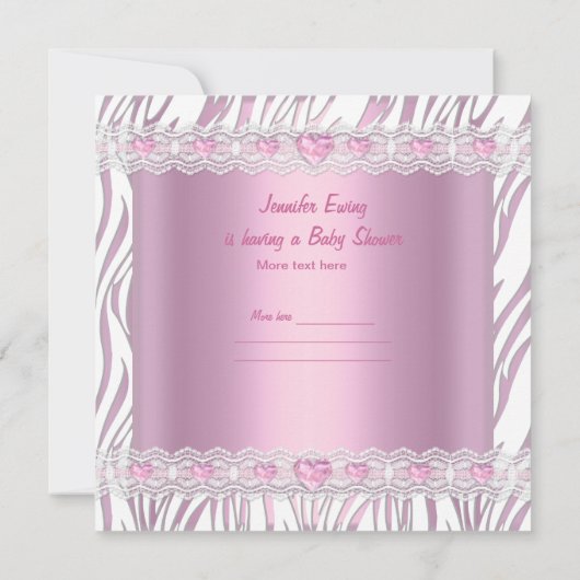 ゼブラベビーシャワーガールベビーピンクアンブレラホワイト 招待状 (裏面)