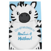 ゼブラベビーシャワーサファリブルーボーイ ミディアムペーパーバッグ (裏面)