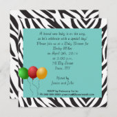 ゼブラベビーシャワーパーティーティール（緑がかった色） 招待状 (正面/裏面)