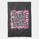 ゼブラホットピンクとホワイトワイルドミー キッチンタオル (縦)