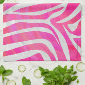 ゼブラホットピンクアンドホワイトプリント キッチンタオル (折り畳み)