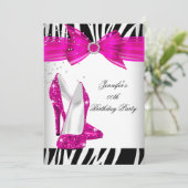 ゼブラホットピンクハイヒールシューブラック誕生日パーティー 招待状 (スタンド正面)