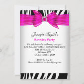 ゼブラホットピンクハイヒールシューブラック誕生日パーティー 招待状 (裏面)