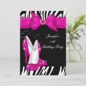 ゼブラホットピンクハイヒールシューブラック誕生日3 招待状 (スタンド正面)