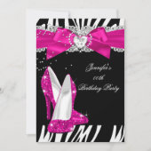 ゼブラホットピンクハイヒールシューブラック誕生日4 招待状 (正面)