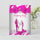 ゼブラホットピンクハイヒールレースパールバースデーパーティー 招待状 (スタンド正面)