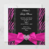 ゼブラホットピンクプリンセスベビーシャワーガールブラック2 招待状 (裏面)