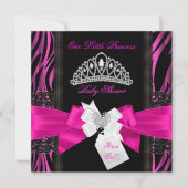 ゼブラホットピンクプリンセスベビーシャワーガールブラック2 招待状 (正面)