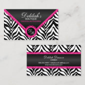 ゼブラホットピンクレースブラックきらめくルックモノグラム 名刺 (正面/裏面)