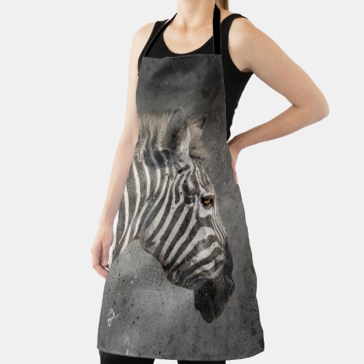 ゼブラモダンポートレートワイルドライフウォーター色 エプロン (インサイチュ)