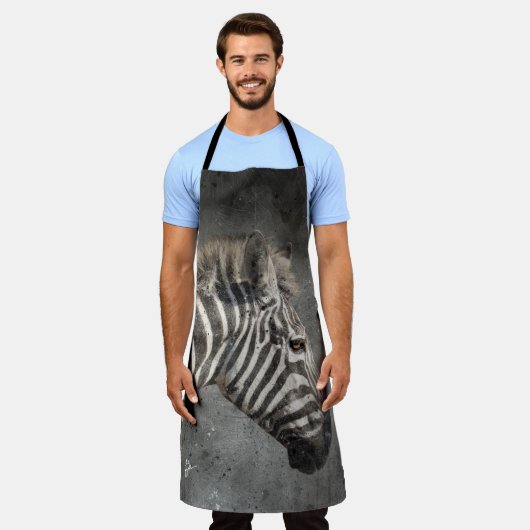 ゼブラモダンポートレートワイルドライフウォーター色 エプロン (着用した状態)